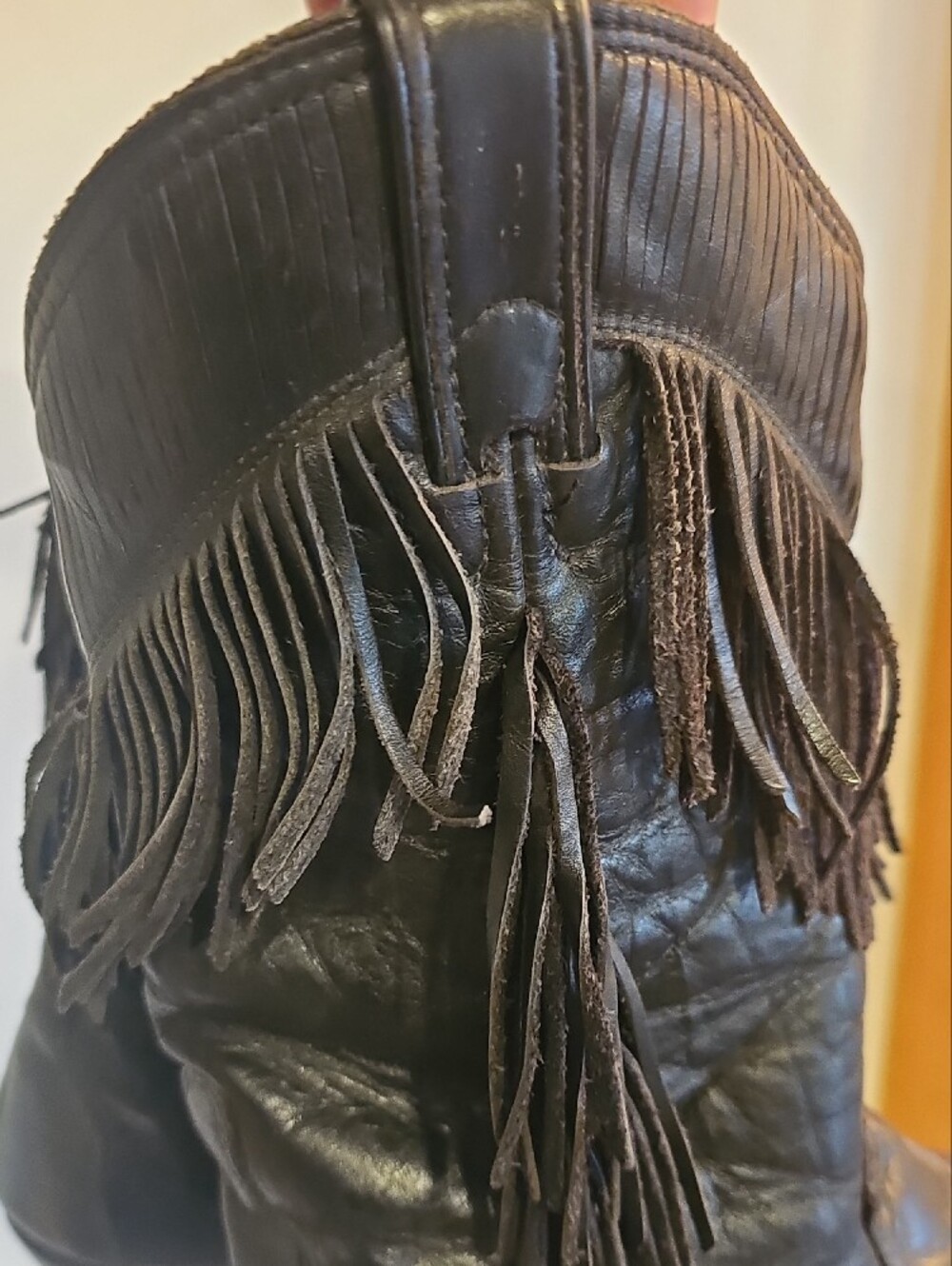 Laredo Black Leather Fringe Western Ankle Boots
